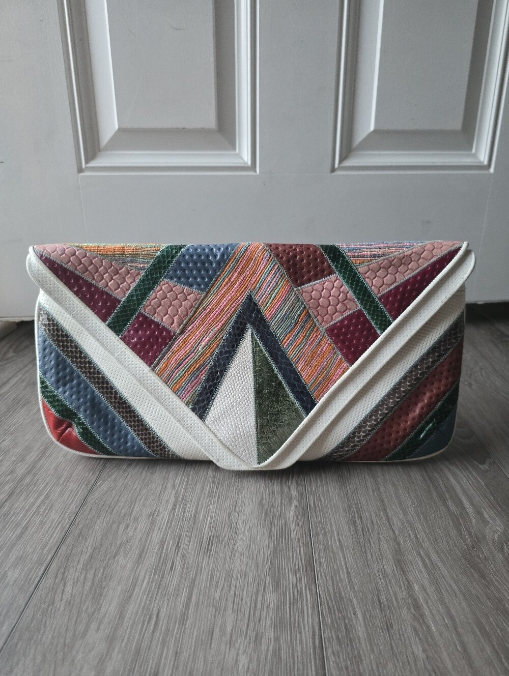 Vintage Patchwork Snakeskin Embossed Oversized Envelope Clutch Multicolor Boho